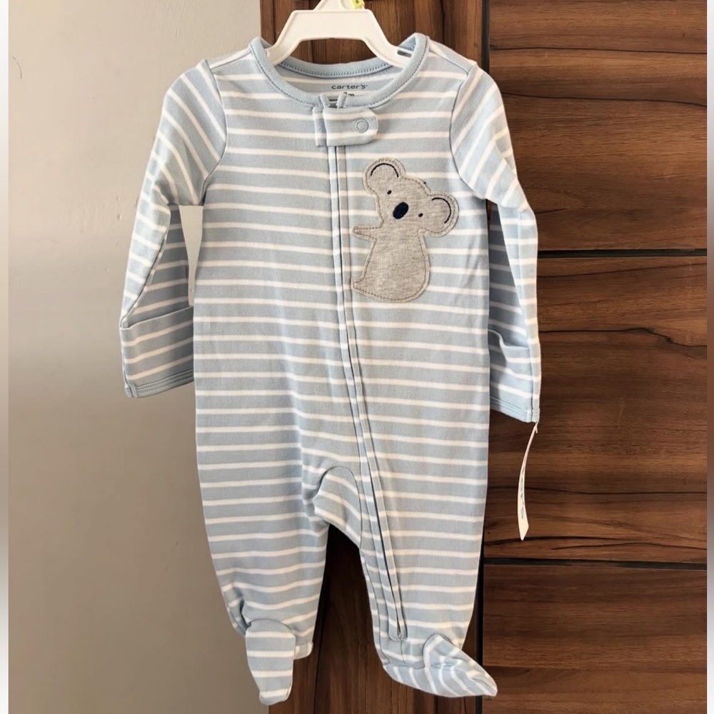 Carter's Light Blue Striped Koala Footie Sleeper Pajamas